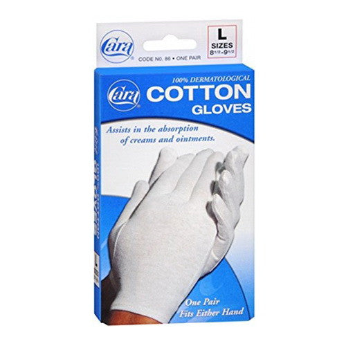 Cara 100% Dermatological Cotton Gloves, Sizes 8 1/2 - 9 1/2, Large - 1 Pair/ 3pack